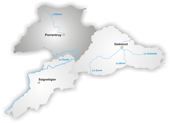 Situation géographique de l'Ajoie dans le canton du Jura